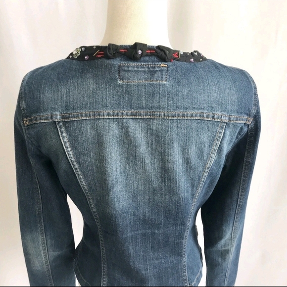 MOSCHINO Jeans  Denim  Collarless Jacket Beading Detail Hook Closure  Size 6 - Picture 7 of 9
